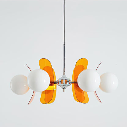 Floral Glass Pendant Light Chrome Accents Multi-Bulb Chandelier for Bedroom Office Dining Room Modern Ceiling Lighting Adjustable 59 in