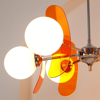 Floral Glass Pendant Light Chrome Accents Multi-Bulb Chandelier for Bedroom Office Dining Room Modern Ceiling Lighting Adjustable 59 in