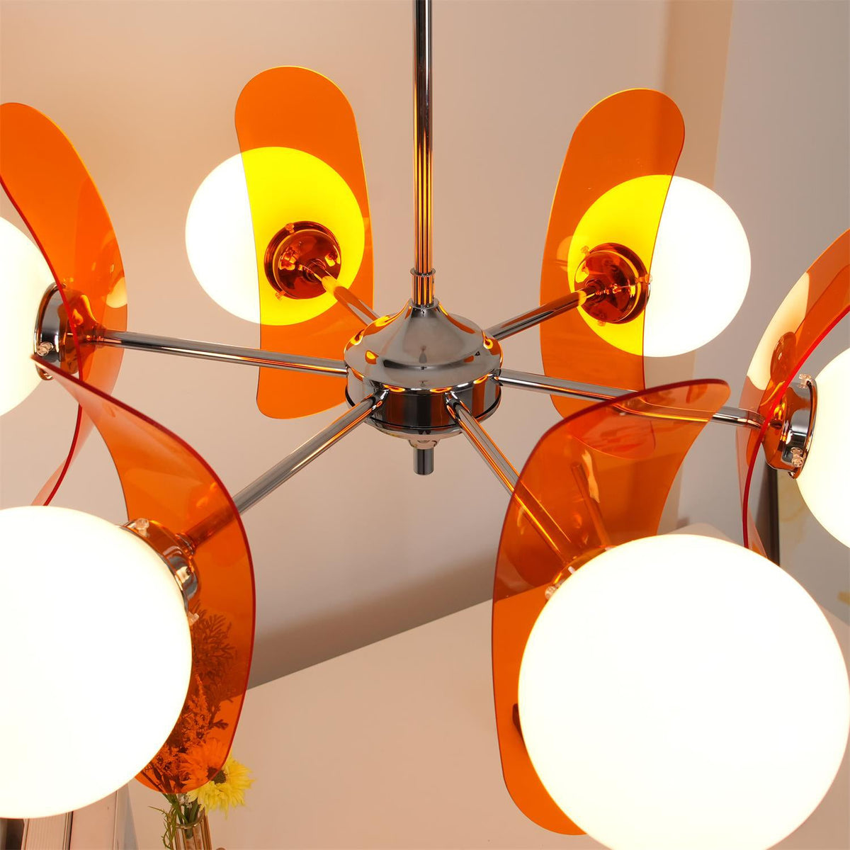 Floral Glass Pendant Light Chrome Accents Multi-Bulb Chandelier for Bedroom Office Dining Room Modern Ceiling Lighting Adjustable 59 in