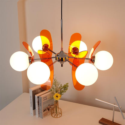 Floral Glass Pendant Light Chrome Accents Multi-Bulb Chandelier for Bedroom Office Dining Room Modern Ceiling Lighting Adjustable 59 in