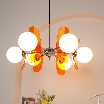 Floral Glass Pendant Light Chrome Accents Multi-Bulb Chandelier for Bedroom Office Dining Room Modern Ceiling Lighting Adjustable 59 in