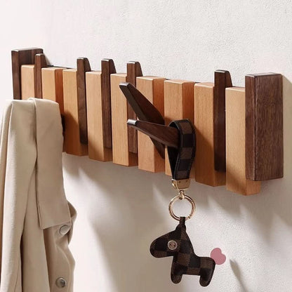 Flip-Up Hooks Entryway Organizer Walnut Birch Wood Space-Saving Coat Hanger Apartment Hallway Bedroom Door Storage Rack