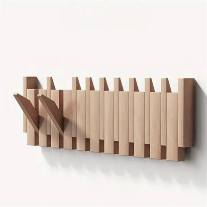 Wooden Wall Coat Rack with Folding Pegs | Handcrafted Piano-Style Hook Board for Entryway, Bedroom, Office | Natural Solid Wood Finish