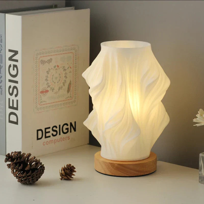 Sculptural Glass Accent Lamp with Dimmable LED | Wavy Organic Design for Bedside & Living Room Tables | E14 Bulb Compatible