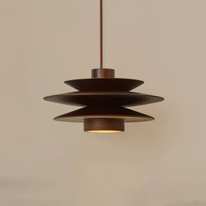 Layered Wood Ceiling Fixture 12 Inch Round Adjustable Height GU10 Socket Dimmable Hanging Lamp for Kitchen Island Table Overhead Lighting Co