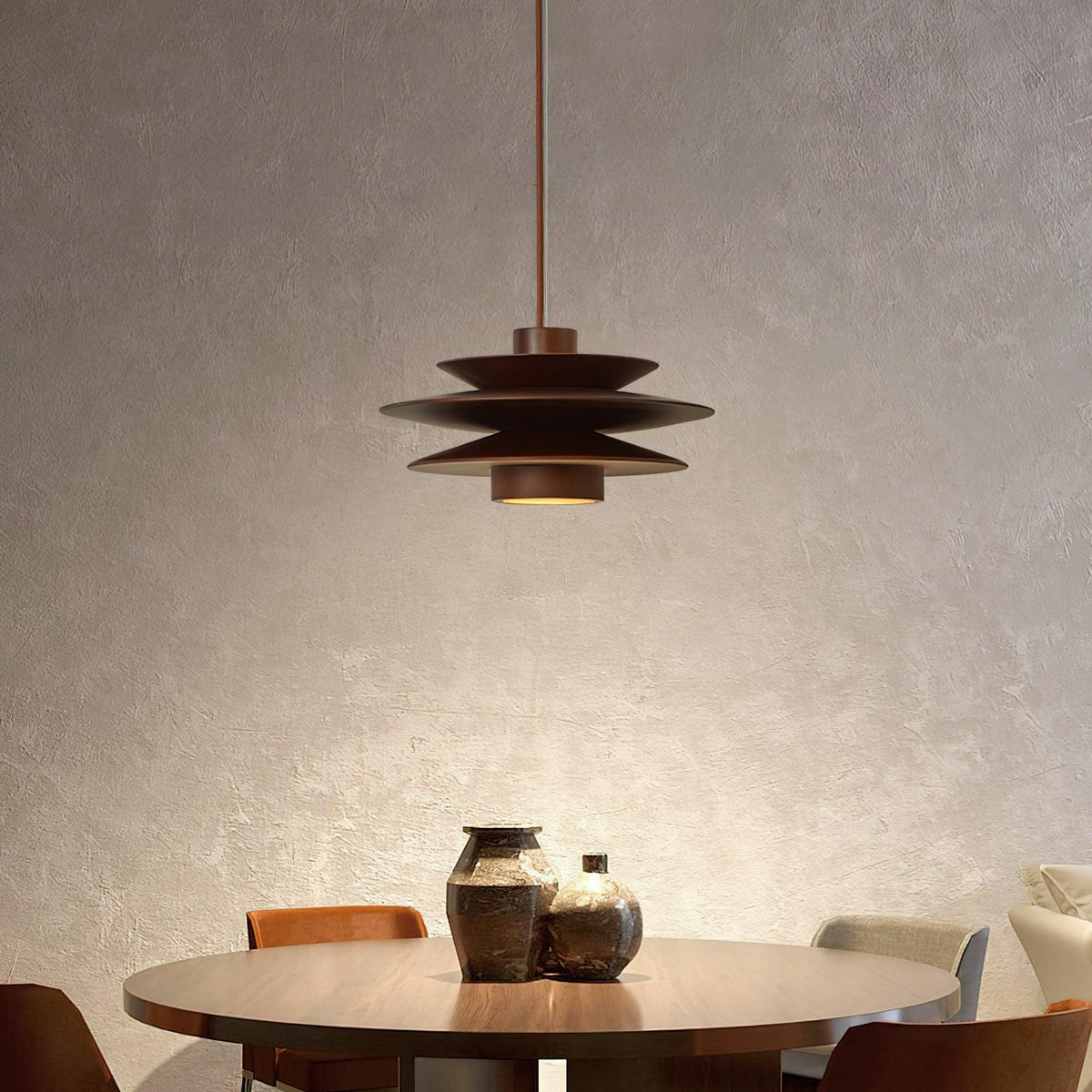 Layered Wood Ceiling Fixture 12 Inch Round Adjustable Height GU10 Socket Dimmable Hanging Lamp for Kitchen Island Table Overhead Lighting Co