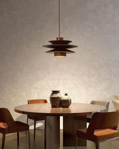 Layered Wood Ceiling Fixture 12 Inch Round Adjustable Height GU10 Socket Dimmable Hanging Lamp for Kitchen Island Table Overhead Lighting Co