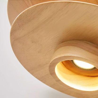 Layered Wood Ceiling Fixture 12 Inch Round Adjustable Height GU10 Socket Dimmable Hanging Lamp for Kitchen Island Table Overhead Lighting Co