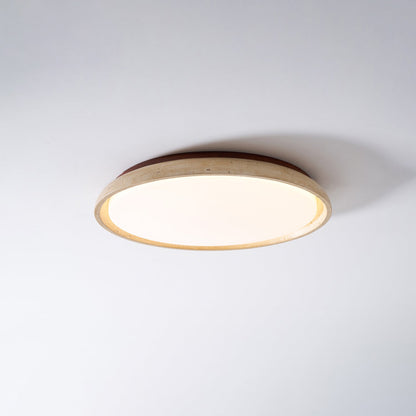Stone Flush Mount Light Fixture 12 Inch Natural Travertine LED Overhead for Bedroom Hallway Bathroom Minimalist Round Warm Glow Wall or Ceil