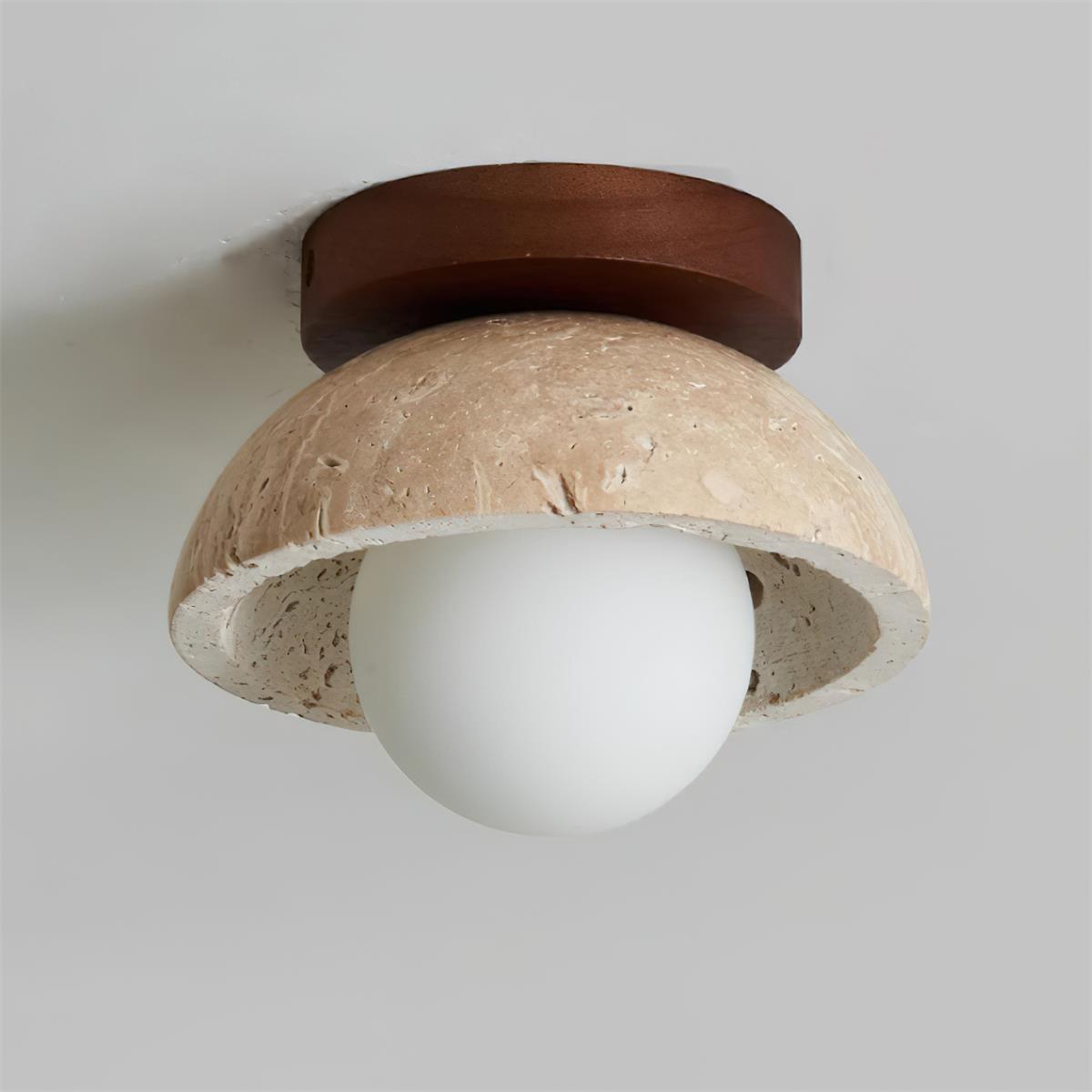 Travertine Stone Flush Mount Light 5.9 in Diameter White Natural Wood Wall or Ceiling Fixture G9 Base Opal Glass Diffuser for Bathroom Bedro