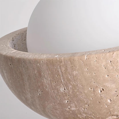 Travertine Stone Flush Mount Light 5.9 in Diameter White Natural Wood Wall or Ceiling Fixture G9 Base Opal Glass Diffuser for Bathroom Bedro