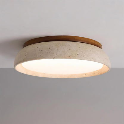 Stone Flush Mount Light Fixture 12 Inch Natural Travertine LED Overhead for Bedroom Hallway Bathroom Minimalist Round Warm Glow Wall or Ceil
