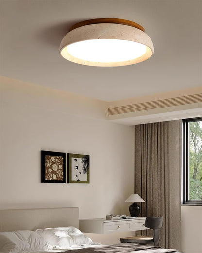 Stone Flush Mount Light Fixture 12 Inch Natural Travertine LED Overhead for Bedroom Hallway Bathroom Minimalist Round Warm Glow Wall or Ceil