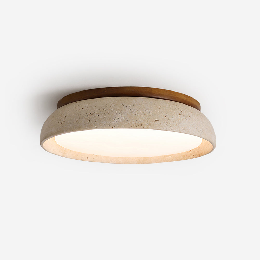 Flush Mount LED Overhead Light with Natural Stone & Wood Accents for Bedrooms, Hallways & Low Ceilings – Warm 3000K Glow, Scandinavian Minim