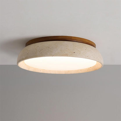 Flush Mount LED Overhead Light with Natural Stone & Wood Accents for Bedrooms, Hallways & Low Ceilings – Warm 3000K Glow, Scandinavian Minim