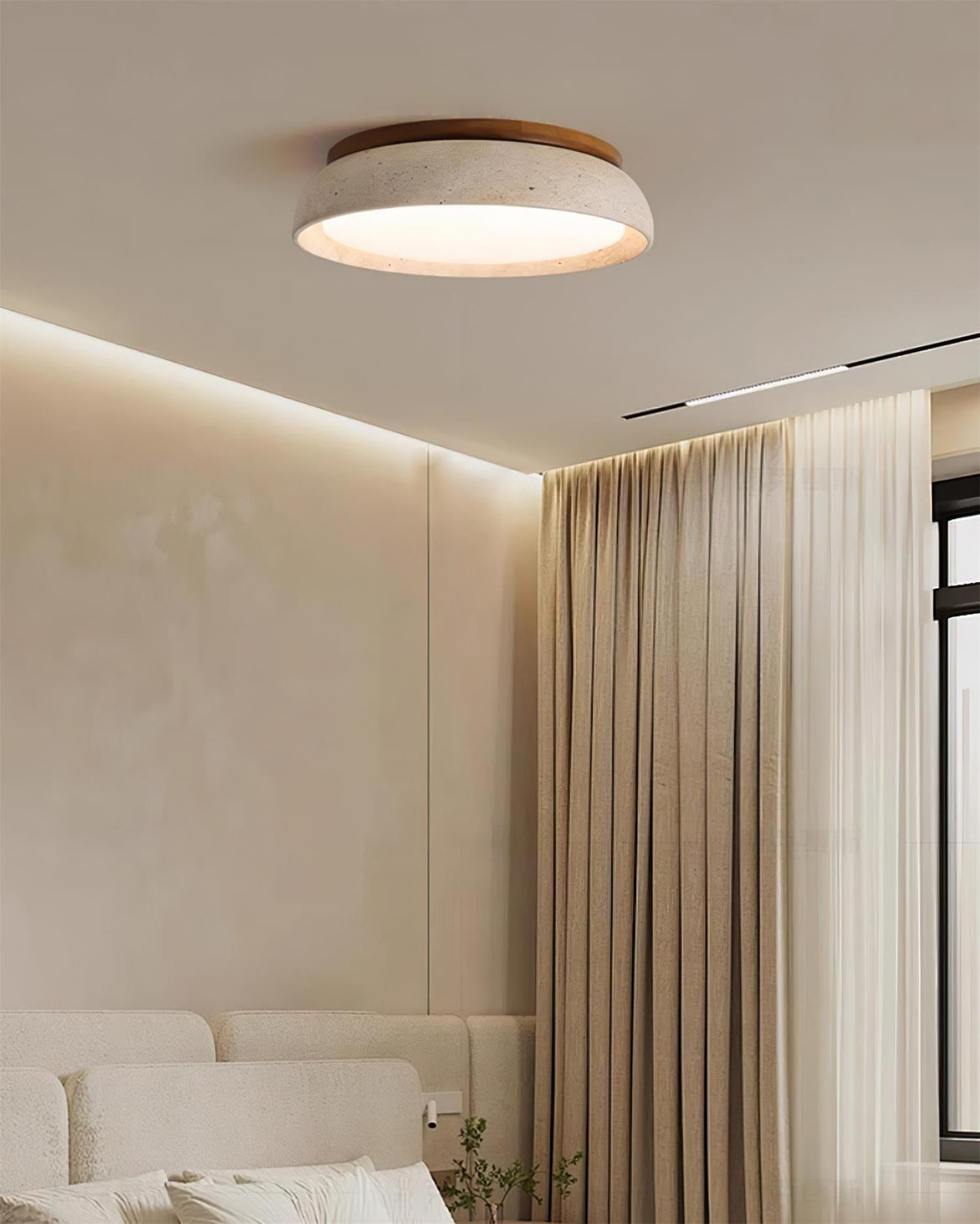 Stone Flush Mount Light Fixture 12 Inch Natural Travertine LED Overhead for Bedroom Hallway Bathroom Minimalist Round Warm Glow Wall or Ceil