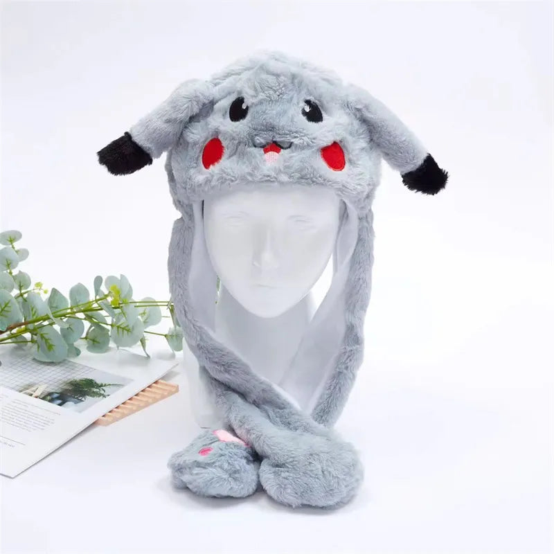 Plush Hat with Pop-Up Ears for Kids & Adults – Interactive Cosplay Beanie with Squeeze Paws | Fun Winter Accessory for Parties, Christmas