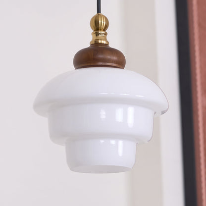 Glass Shade Hanging Lamp 6.3 Inch with Wood Accent for Kitchen Island Dining Table Overhead Fixture E26 Socket Adjustable Cord Dimmable Comp