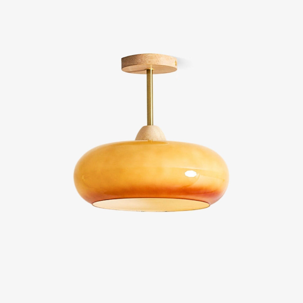 Glass Disc Overhead Fixture Wood Accent 11-Inch Warm Ambient Lighting for Dining Areas Entryways Bedrooms Mid-Century Modern Scandinavian St