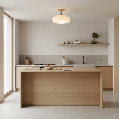 Flush Mount Ceiling Light Fixture Wood & Glass 11 Inch Round for Bedroom Bathroom Dining Room E26 Base Hardwired Indoor Ambient Lighting