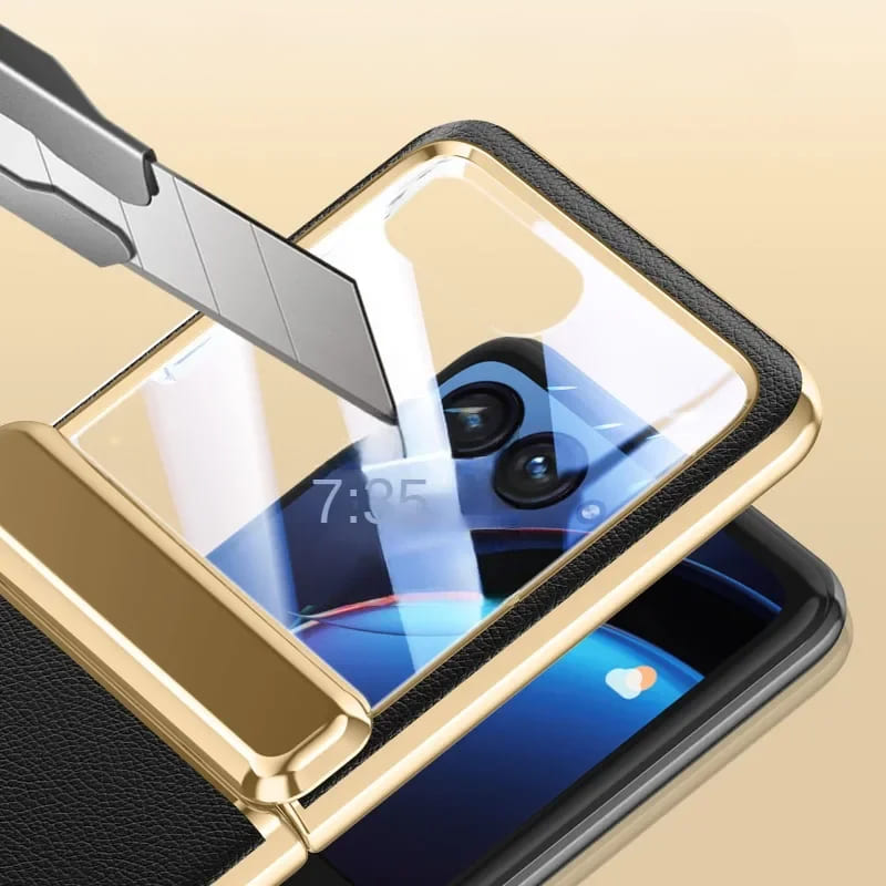 Foldable Phone Case for Motorola Razr with Screen Protector & Electroplated Frame – Slim Vegan Leather Protection