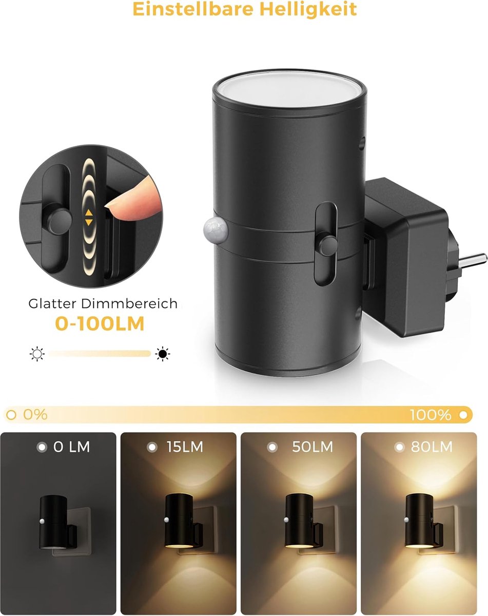 Dimmable LED Night Light Plug-In Wall Lamp for Bedroom Hallway Nursery Outlet Socket Warm White Light Energy Saving