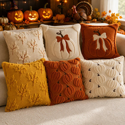 Pluma Pumpkin Pillow Cover - Hand-Tufted Chenille, Square 18 Inch