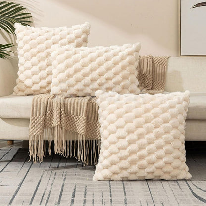 Textured Pillow Cover with 3D Quilted Grid Pattern – Soft Cotton Poly Blend Throw Cushion Case for Couch, Bed & Living Room Decor