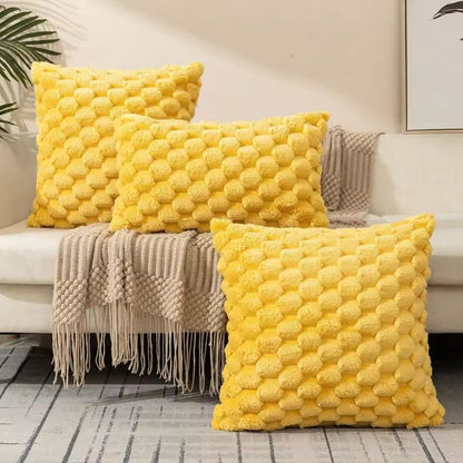 Textured Pillow Cover with 3D Quilted Grid Pattern – Soft Cotton Poly Blend Throw Cushion Case for Couch, Bed & Living Room Decor