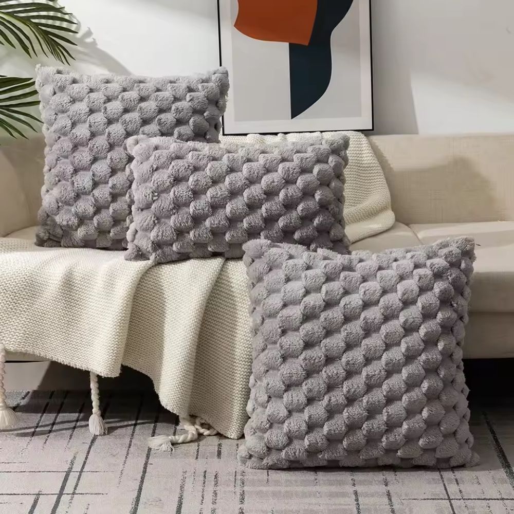 Textured Pillow Cover with 3D Quilted Grid Pattern – Soft Cotton Poly Blend Throw Cushion Case for Couch, Bed & Living Room Decor