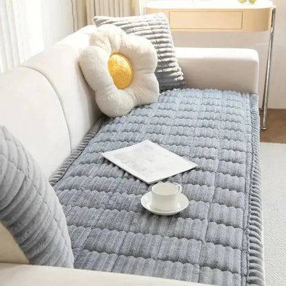 Stretch Jacquard Couch Cover with Ruffled Hem – Wrinkle-Free Furniture Protector for Sofas & Chairs – Machine Washable Slipcover
