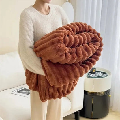 Ribbed Fleece Throw Blanket Soft Cozy 59x79 or 79x91 inch Year-Round Warmth for Couch Bed Living Room Bedroom Rose Gray Blue Ivory