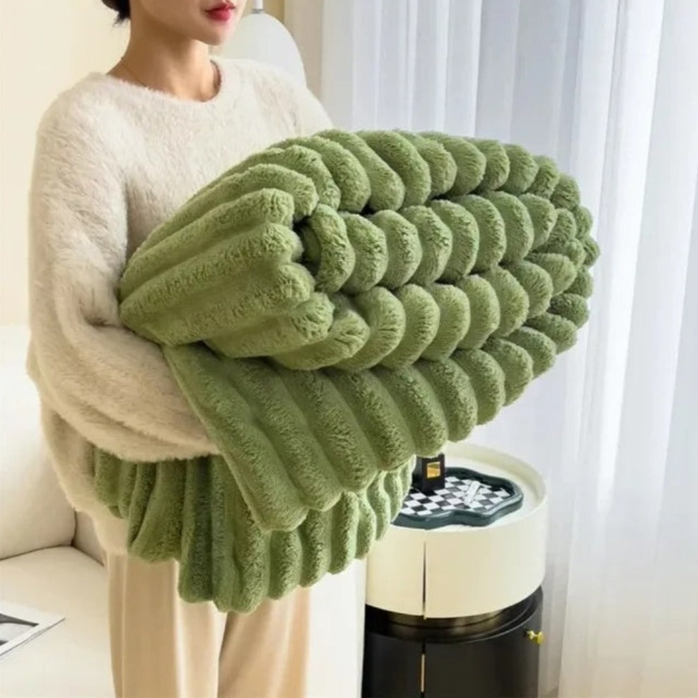Ribbed Fleece Throw Blanket Soft Cozy 59x79 or 79x91 inch Year-Round Warmth for Couch Bed Living Room Bedroom Rose Gray Blue Ivory