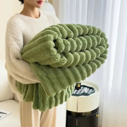 Ribbed Fleece Throw Blanket Soft Cozy 59x79 or 79x91 inch Year-Round Warmth for Couch Bed Living Room Bedroom Rose Gray Blue Ivory
