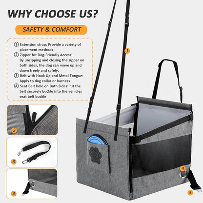 PoochPod | Portable Dog & Cat Car Seat with Waterproof Design | Spacious & Secure for Comfortable Travel