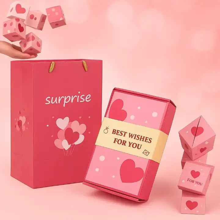 Surprise Pop-Up Gift Box with 10 Inner Cubes for Birthday Anniversary Valentine's Day Romantic Occasions Velvet Lined Keepsake Box Set Inclu