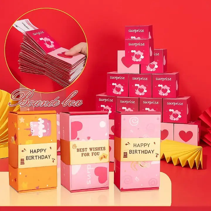 Surprise Pop-Up Gift Box with 10 Inner Cubes for Birthday Anniversary Valentine's Day Romantic Occasions Velvet Lined Keepsake Box Set Inclu