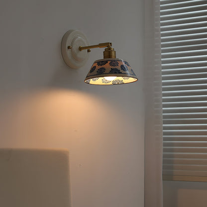 Ceramic Sconce with Brass Hardware in Blue & White – Hardwired E26 Socket for Bathroom, Bedroom & Hallway Accent Lighting