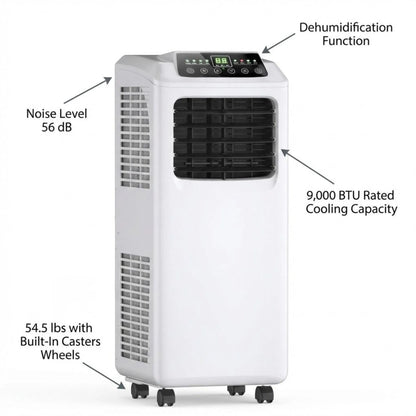 Portable Air Conditioner 9000 BTU with Dehumidifier Function Remote Included 250 Sq Ft Coverage Rolling AC Unit for Bedroom Office Dorm