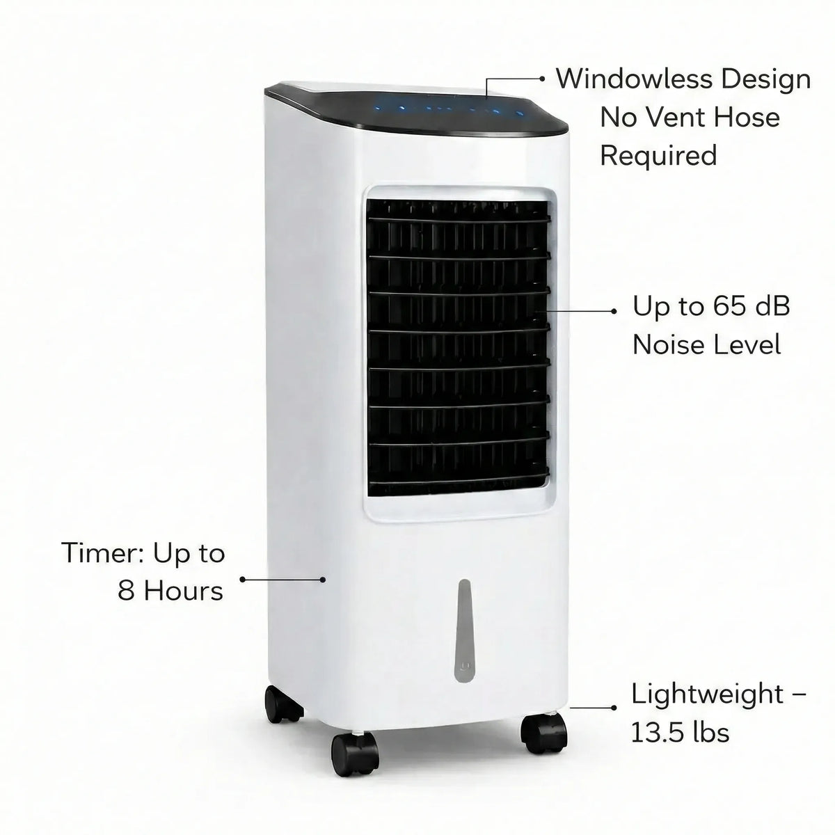 Enfriador evaporativo de piso con control remoto: unidad de enfriamiento portátil para dormitorio, oficina y sala de estar; diseño sin ventana, con ruedas