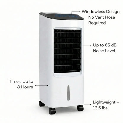 Enfriador evaporativo de piso con control remoto: unidad de enfriamiento portátil para dormitorio, oficina y sala de estar; diseño sin ventana, con ruedas