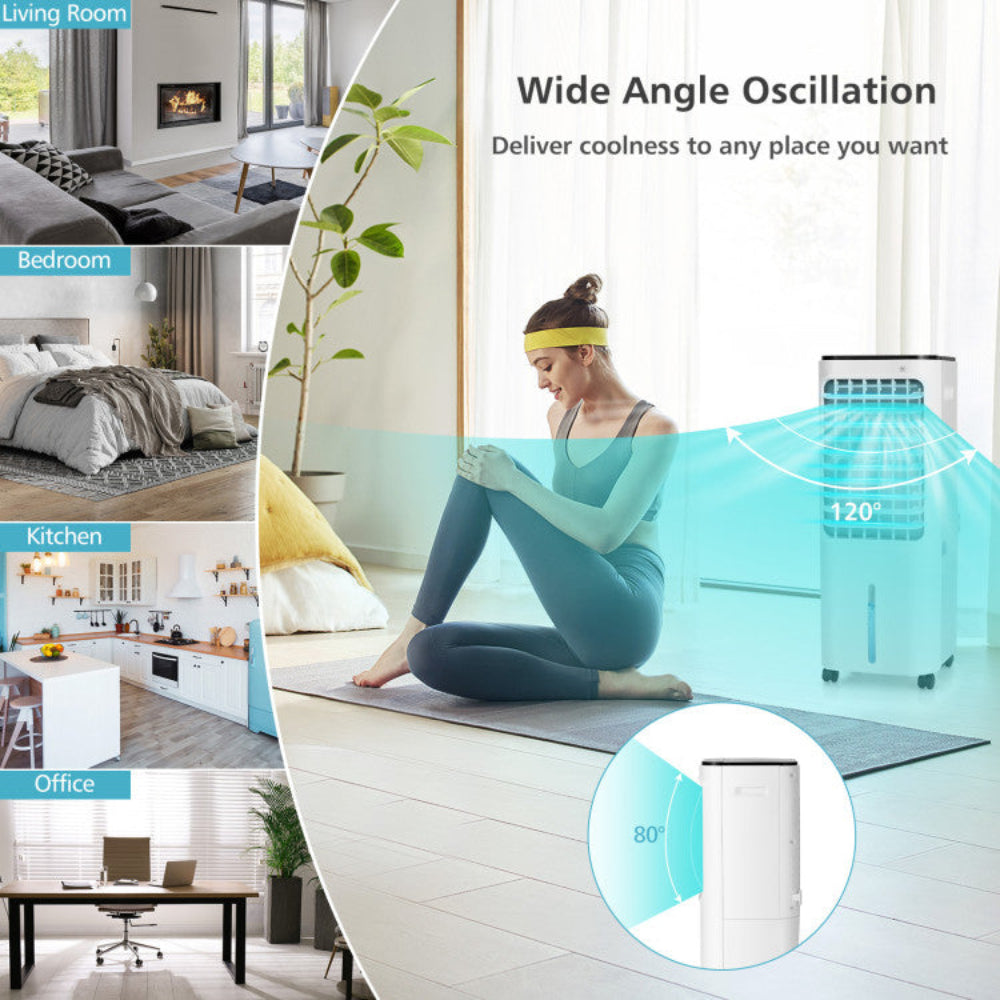 Enfriadores de aire portátiles 4 en 1, enfriador evaporativo con tanque de agua de 12 L, ventilador de enfriamiento y humidificador con control remoto, enfriador de ambiente