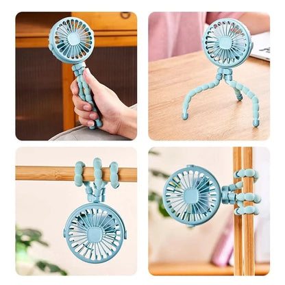 COOLCLIP – Portable clip-on USB rechargeable fan with 3-speed airflow for stroller use