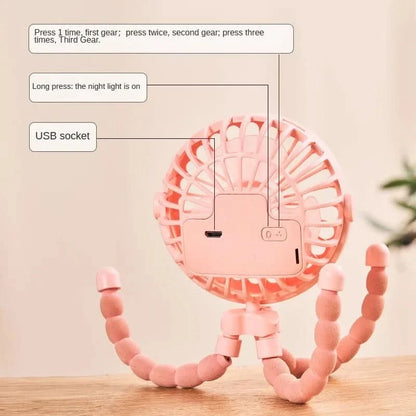 COOLCLIP – Portable clip-on USB rechargeable fan with 3-speed airflow for stroller use