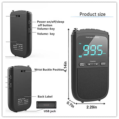 Radio de emergencia portátil Ortekor | Radio meteorológica AM/FM con más de 10 horas de duración de batería | Diseño compacto para seguridad en exteriores