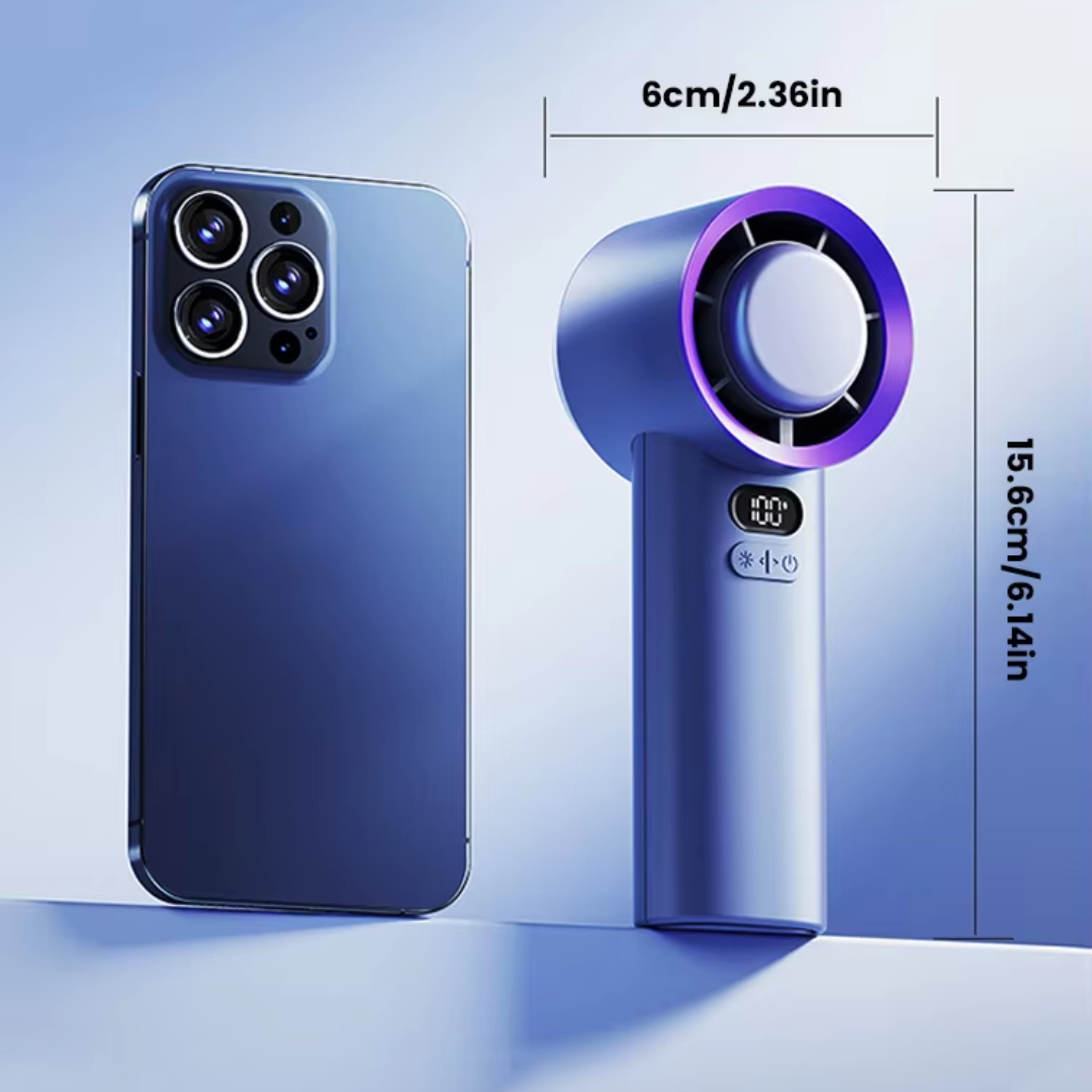 Handheld Fan Rechargeable, Bladeless Cooling Fan with Adjustable Airflow, Portable Hand Fan for Travel