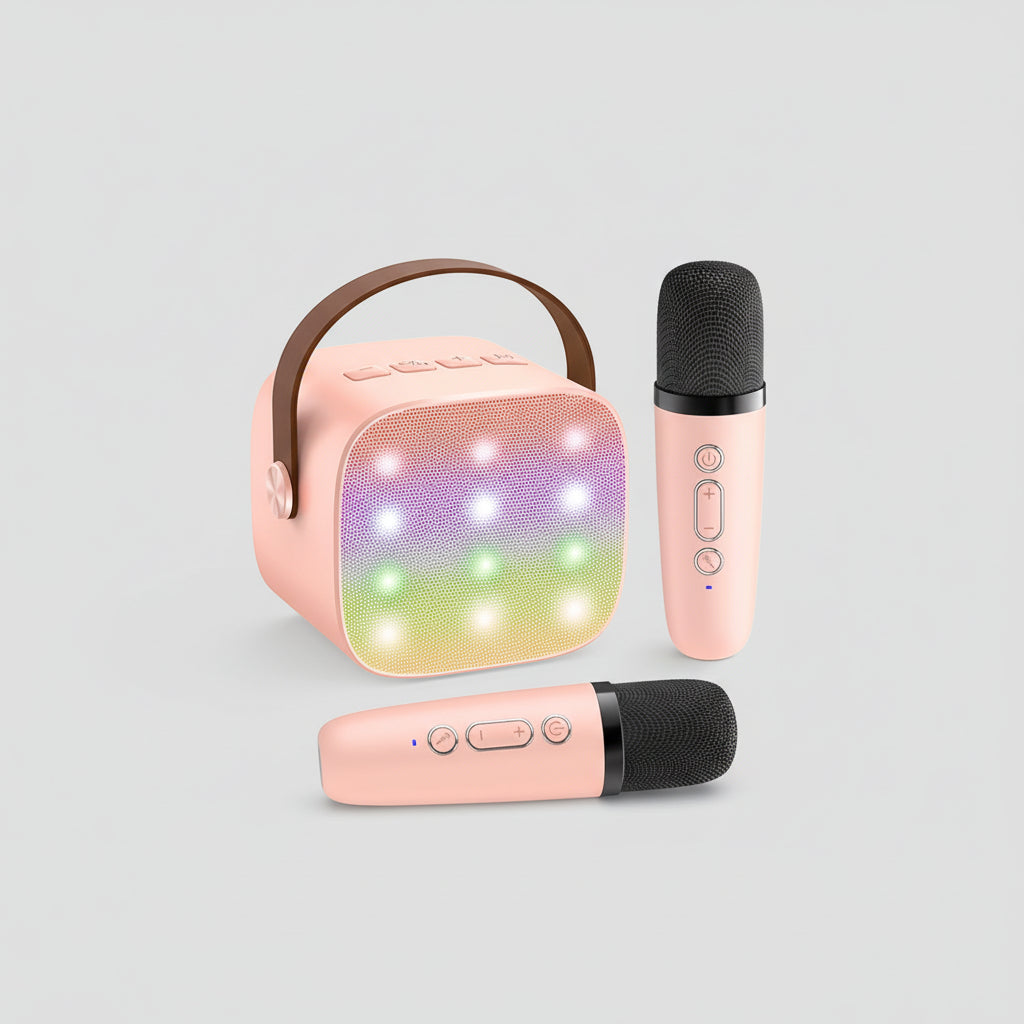 Portable Karaoke Machine | Bluetooth Speaker with Wireless Microphones & LED Lights for Fun Singing