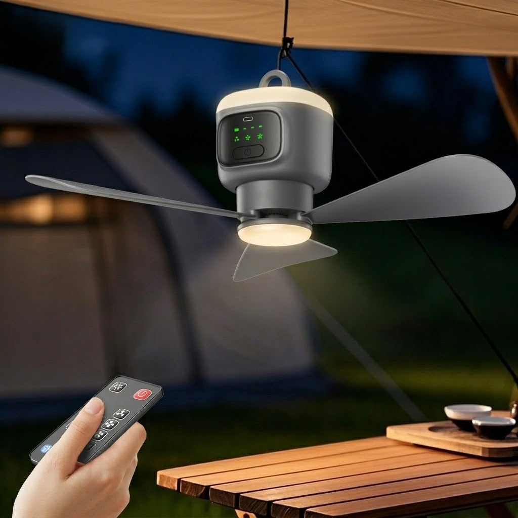 Portable Rechargeable Fan with Light & Remote Control | Dual Function for Comfort and Convenience