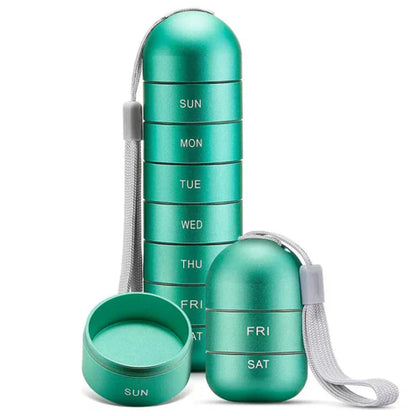 Organizador de pastillas portátil para viaje | Pastillero de aluminio de 7 días con compartimentos sellados para una gestión eficiente de los medicamentos