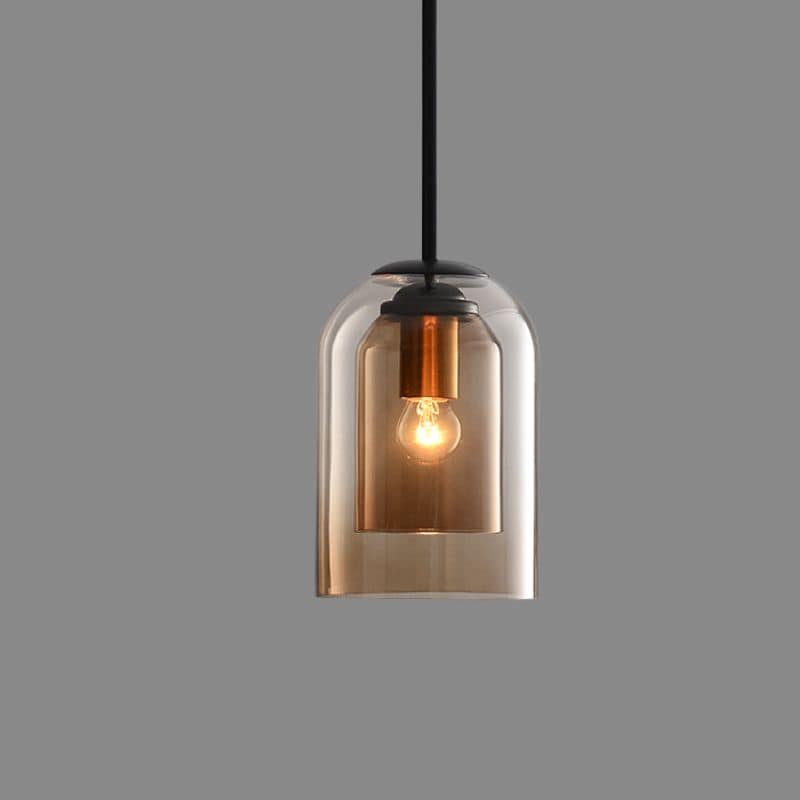 Double-Layer Glass Pendant Light for Kitchen Island & Dining Room – Matte Black Iron with Adjustable 79-Inch Cord, E27 Socket – Modern Indus